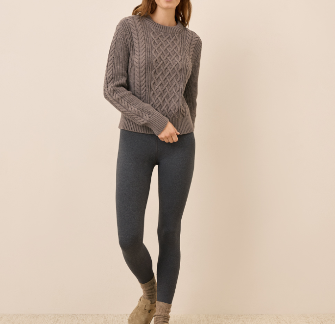 Vintage Cable‑Knit Crew Neck Cropped Sweater
