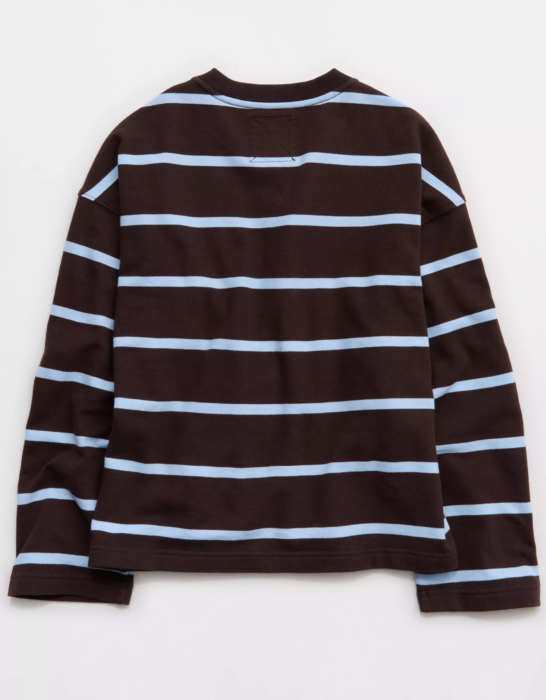 Brown‑Blue Stripe Henley Long‑Sleeve Knit Top