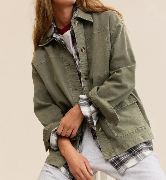 Vintage Washed Canvas Utility Shacket for Women
