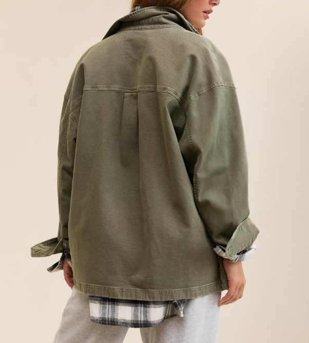 Vintage Washed Canvas Utility Shacket for Women