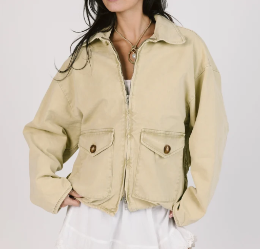 Beige Washed Utility Cropped Jacket for Women