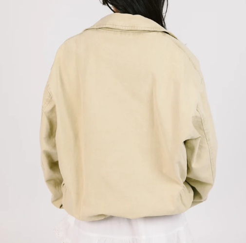 Beige Washed Utility Cropped Jacket for Women