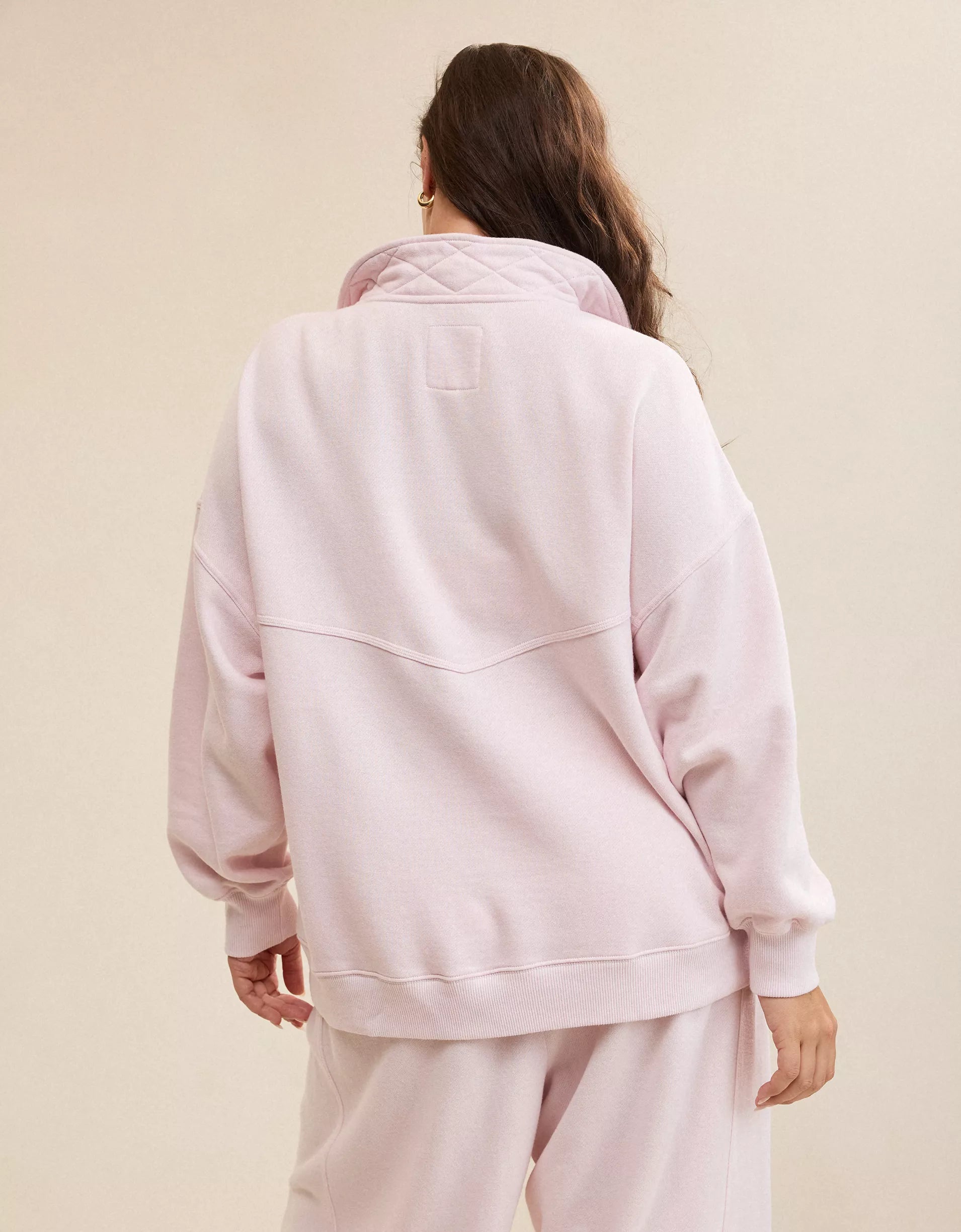 Light Pink Half‑Zip Stand Collar Sweatshirt for Women