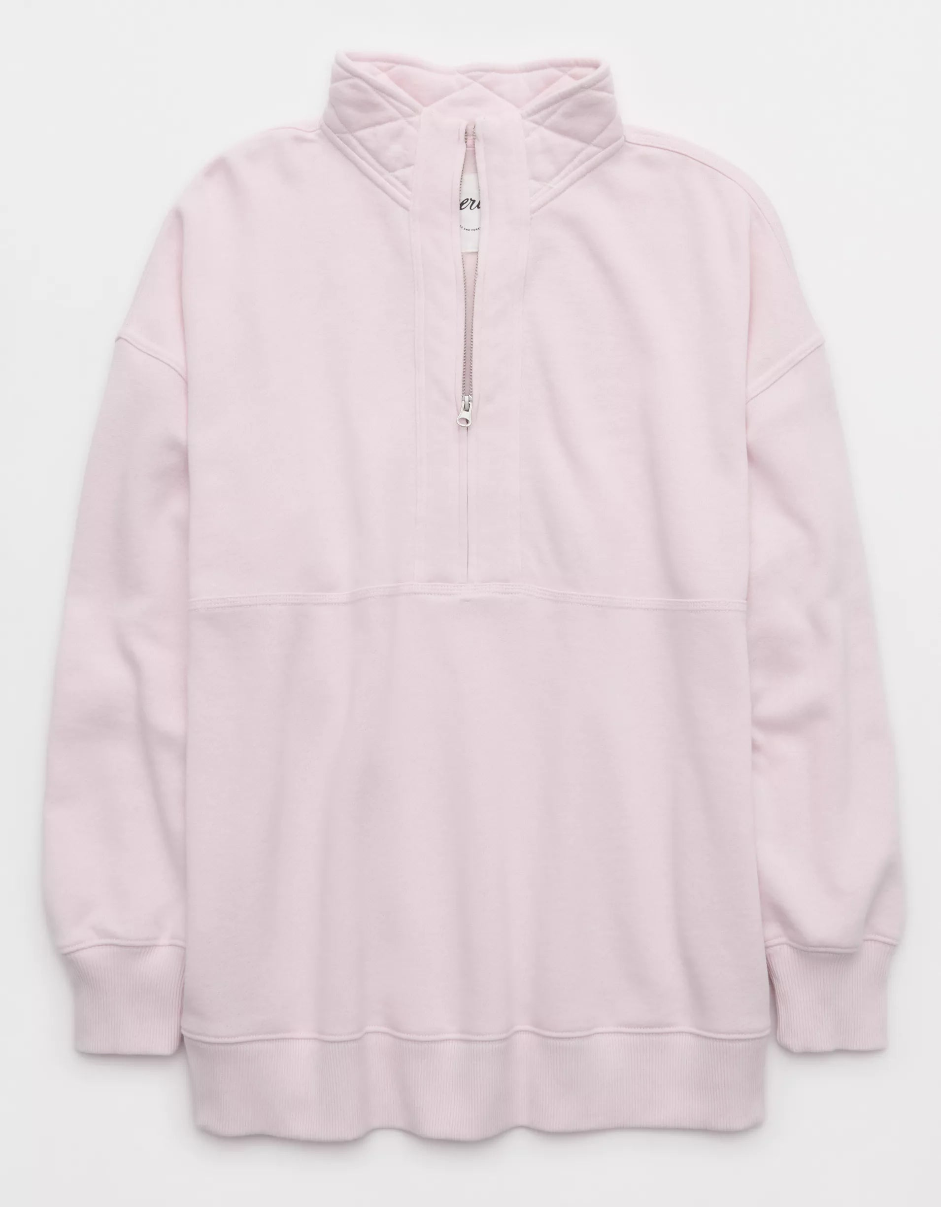 Light Pink Half‑Zip Stand Collar Sweatshirt for Women